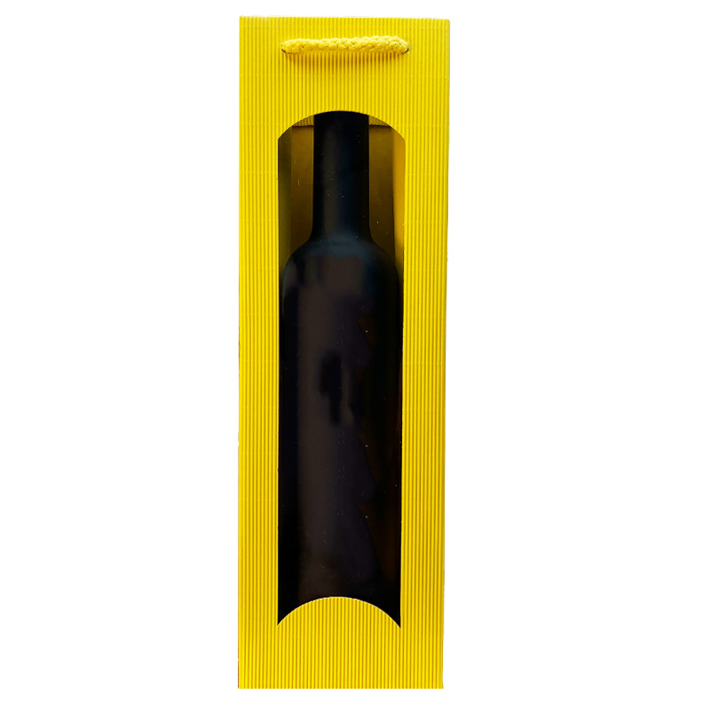 Tragetasche | f. 1 Flasche | gelb | Karton: Welle | mit Sichtfenster