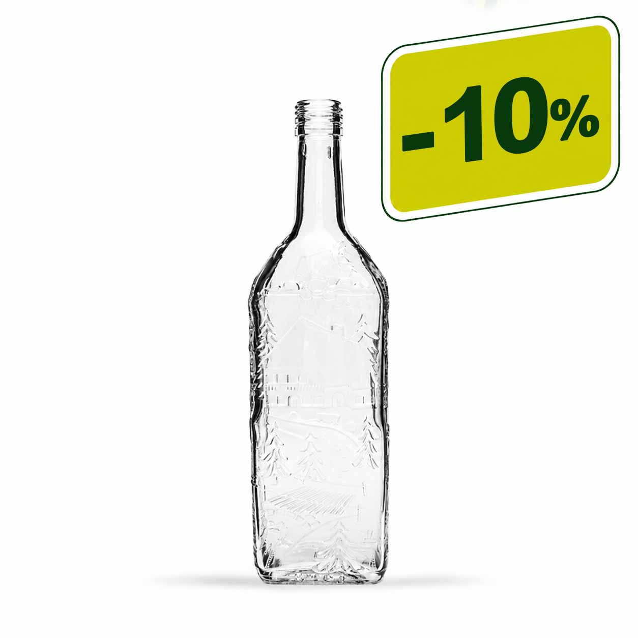 Kirschwasserflasche|500ml | Schwarzwaldmotiv|weiß|Schraubverschluss|PP|31,5mm|OHNE Verschluss