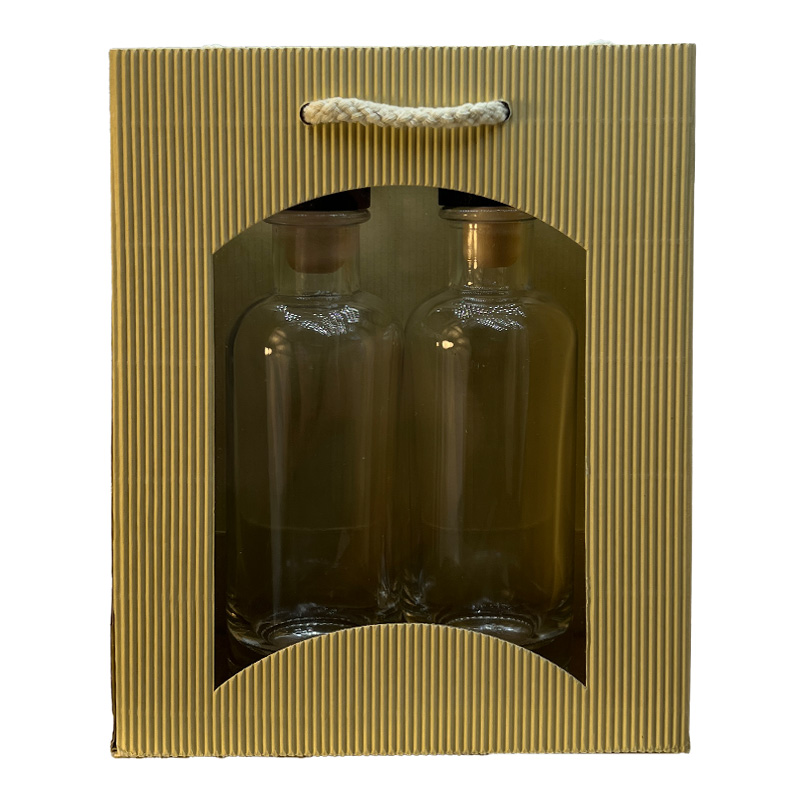 Tragetasche | f. 2 Piccolo-Flaschen | creme | Karton: Welle | mit Sichtfenster