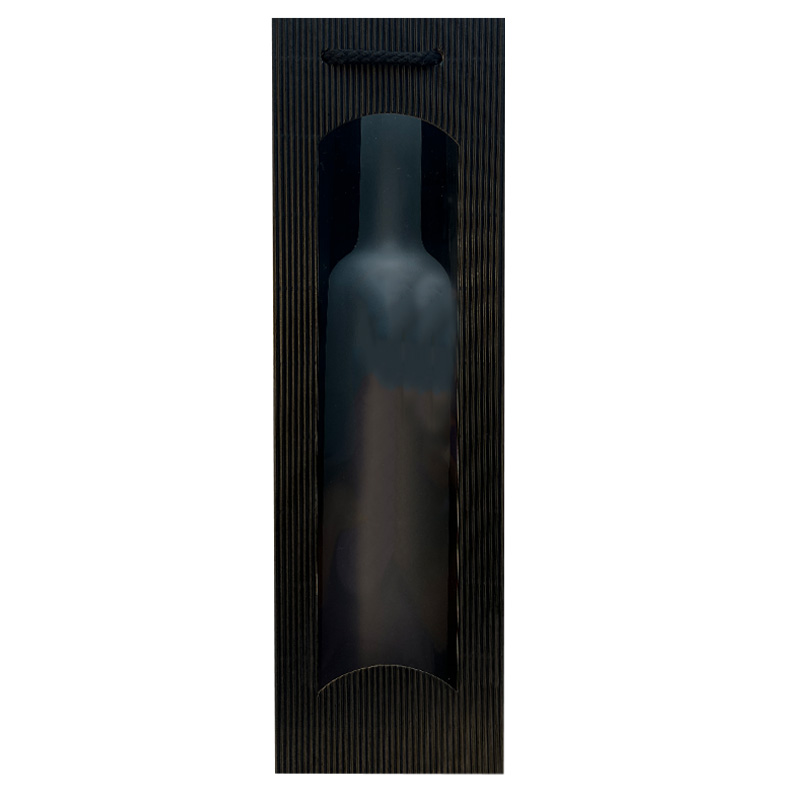 Tragetasche | f. 1 Flasche | schwarz | Karton: Welle | mit Sichtfenster