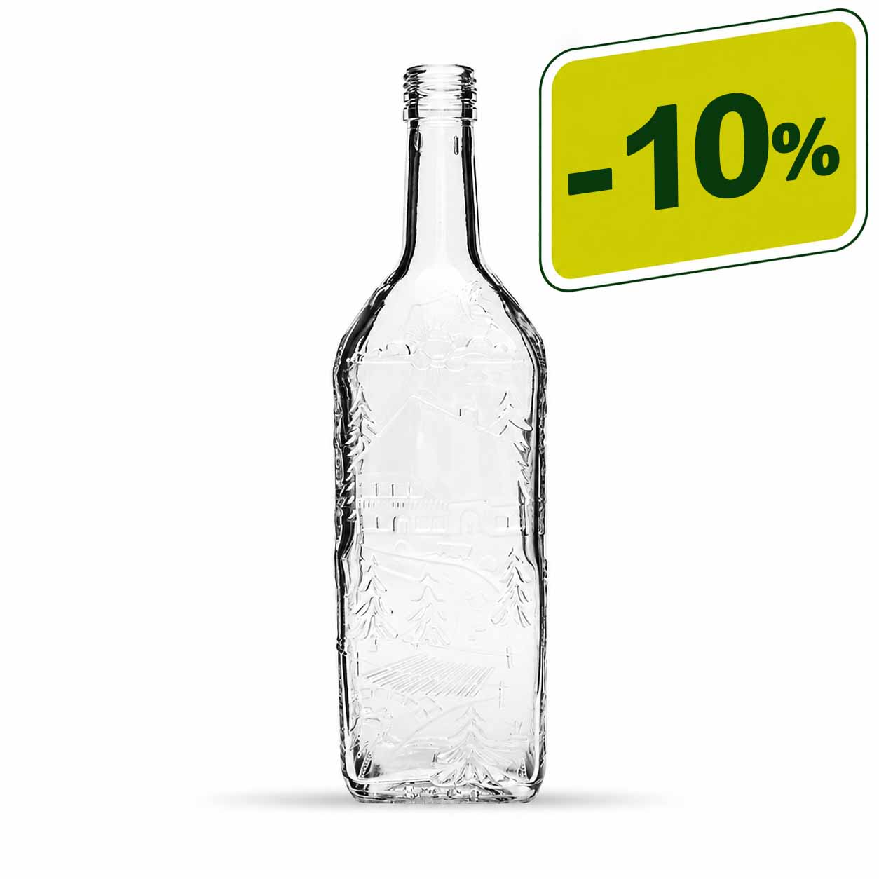 Kirschwasserflasche|700ml | Schwarzwaldmotiv|weiß|Schraubverschluss|PP|31,5mm|OHNE Verschluss