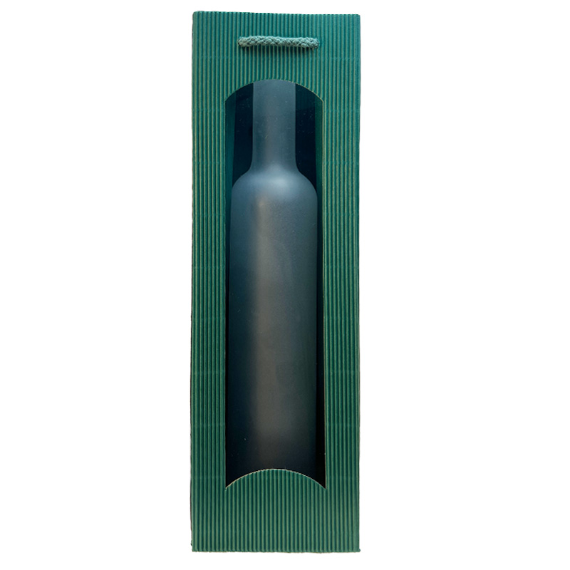 Tragetasche | f. 1 Flasche | grün | Karton: Welle | mit Sichtfenster
