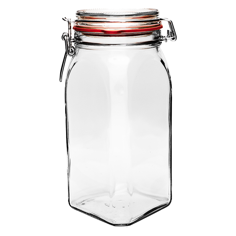 Weithalsglas BV | 1.550ml | 4-eckig | Bügelverschluss | MIT VERSCHLUSS