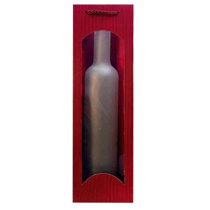 Tragetasche | f. 1 Flasche | bordeaux | Karton: Welle | mit Sichtfenster