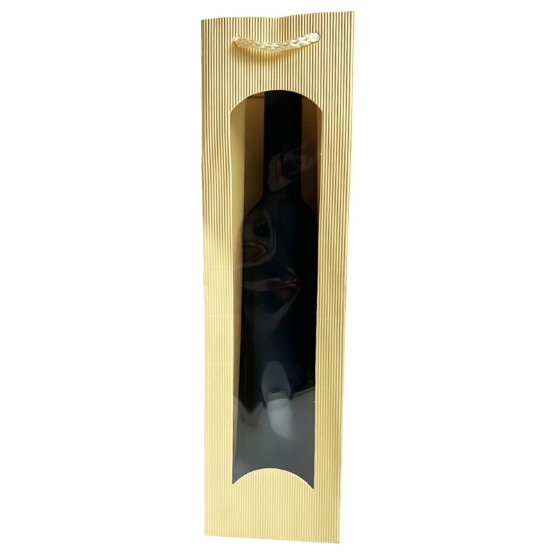 Tragetasche | f. 1 Flasche | creme-gold  | Karton: Welle | mit Sichtfenster