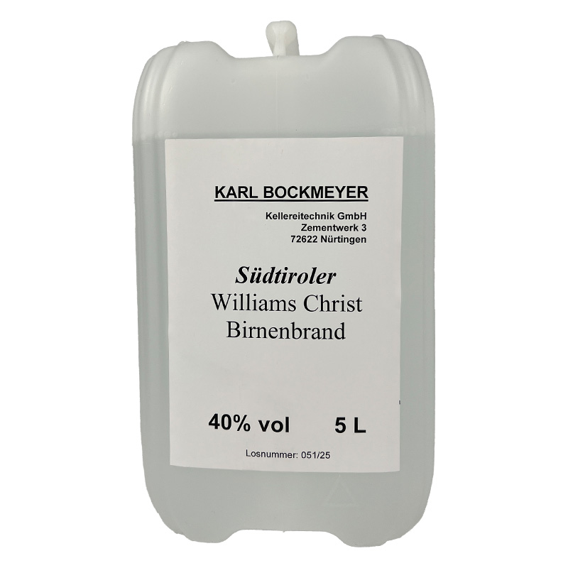 Südtiroler Williams Birnenbrand | 40% vol Alk. | 5 l Kanister