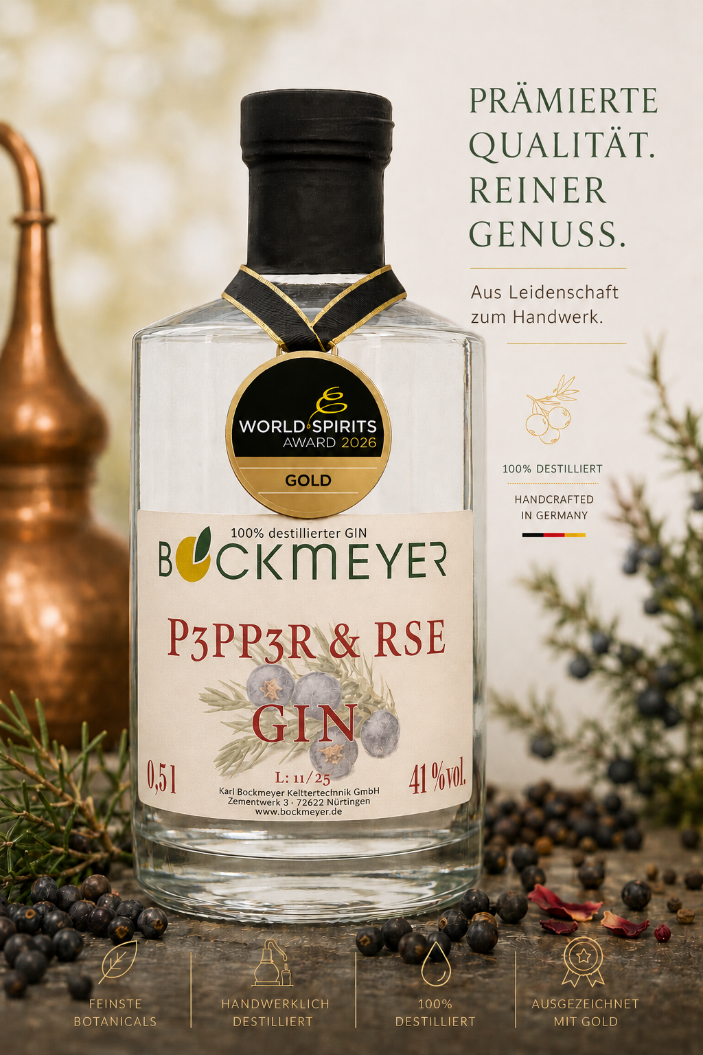2l | BOCKMEYER P3PP3R & RSE GIN | 41% vol. Alk.