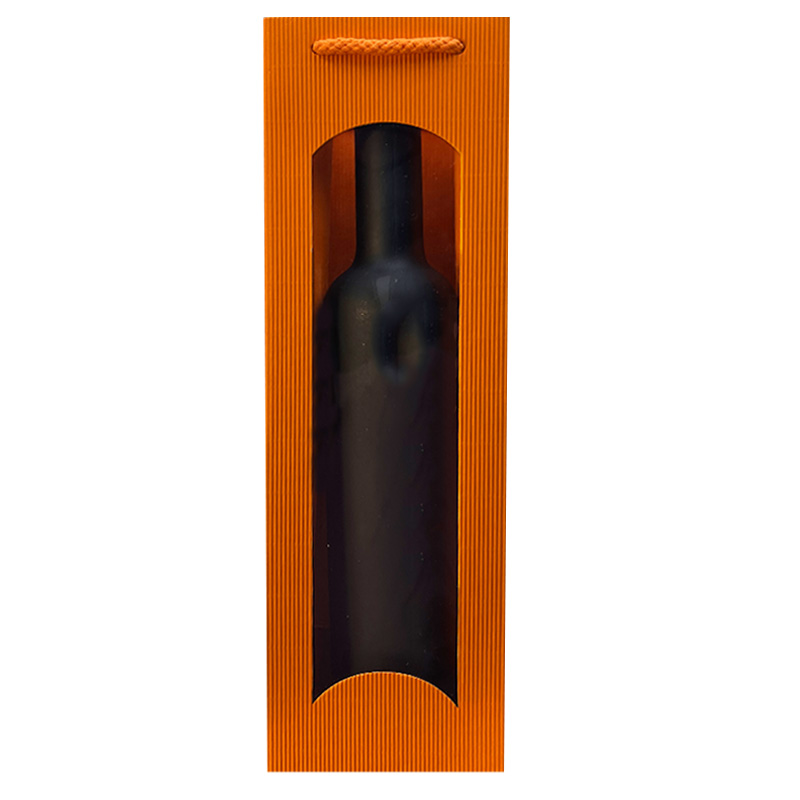 Tragetasche | f. 1 Flasche | orange | Karton: Welle | mit Sichtfenster