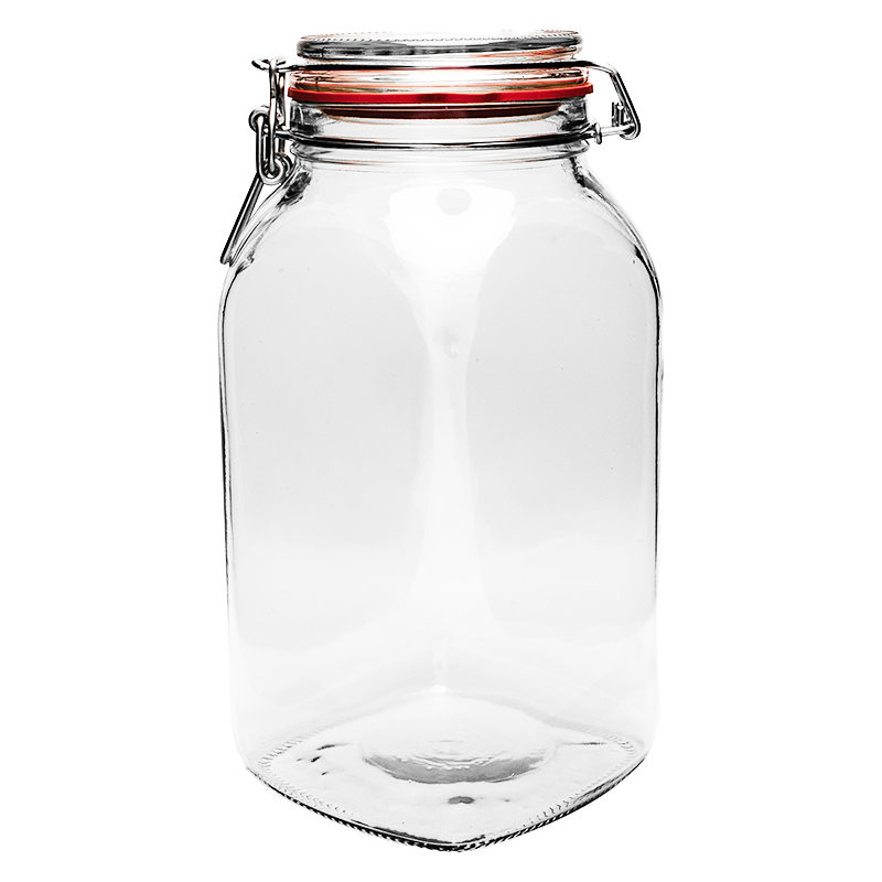 Weithalsglas BV | 2.590ml | 4-eckig | Bügelverschluss | MIT VERSCHLUSS