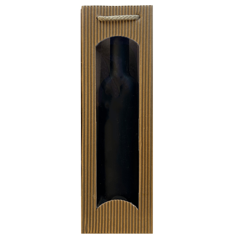 Tragetasche | f. 1 Flasche | natur | Karton: Welle | mit Sichtfenster