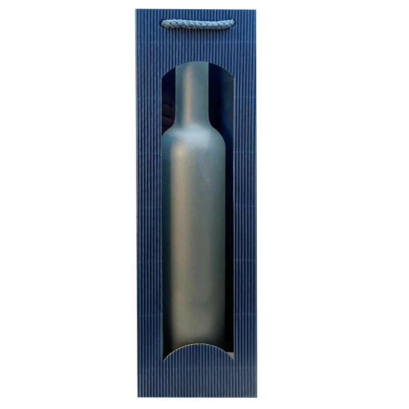 Tragetasche | f. 1 Flasche | blau | Karton: Welle | mit Sichtfenster