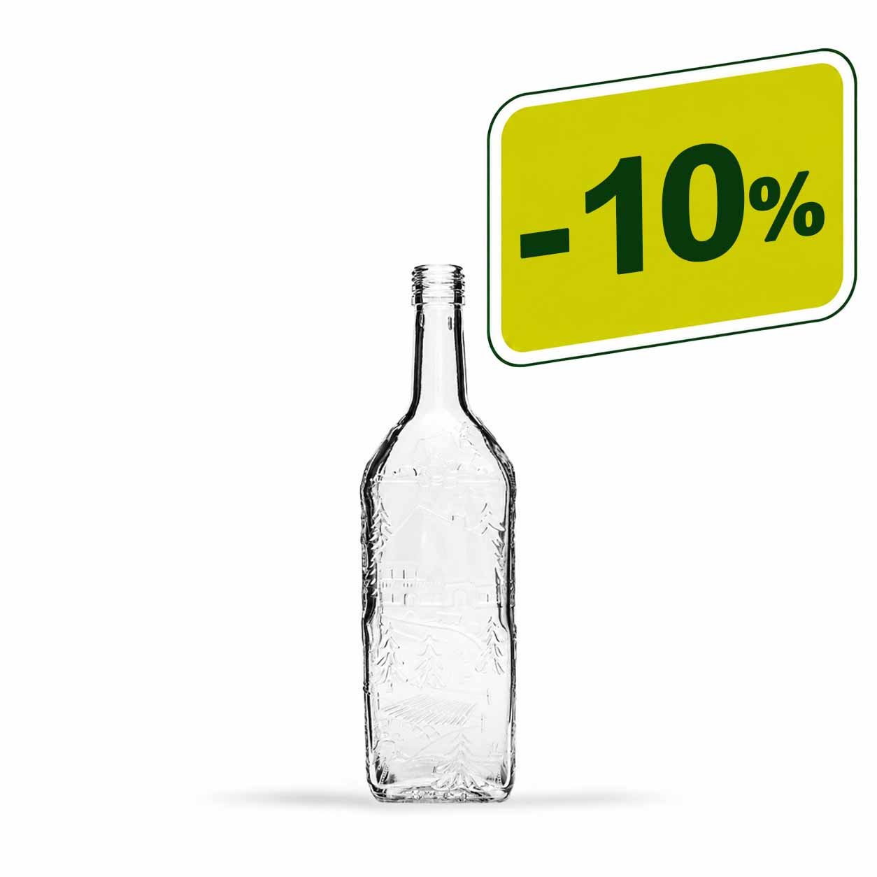Kirschwasserflasche|350ml | Schwarzwaldmotiv|weiß|Schraubverschluss|PP|31,5mm|OHNE Verschluss