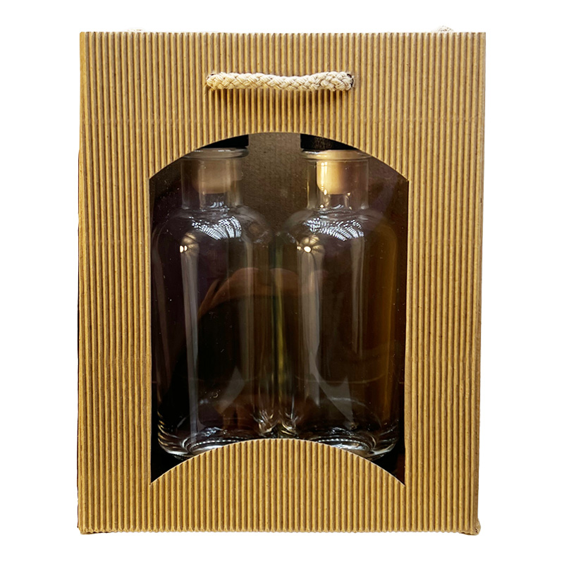 Tragetasche | f. 2 Piccolo-Flaschen | natur | Karton: Welle | mit Sichtfenster